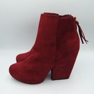Office London Womens Burgundy Suede Platform Ankle Boots Block Heel Size 40 US 9